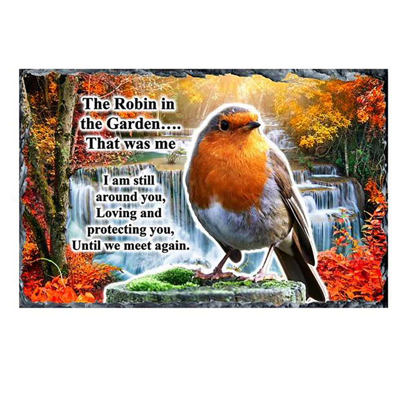 Personalsied Remembrance Slate - Robin in Garden